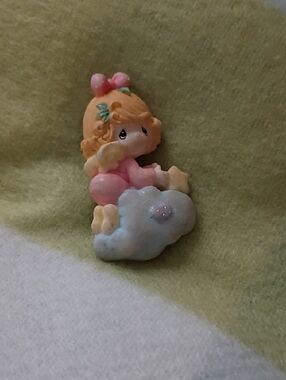 Precious Moments Cute Pink Angel Girl Figurine on Blue Cloud